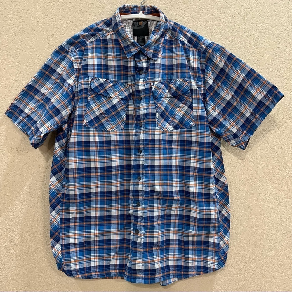 5.11 Tactical Mens Blue Plaid Inside Mesh Pearl Snap  Shirt Sz L Gorpcore Hunt